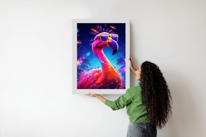 Plakat Różowy Flaming W Okularach Na Fioletowym Tle