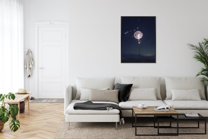 Plakat Delikatny Mniszek Lekarski Na Tle Nocnego Nieba