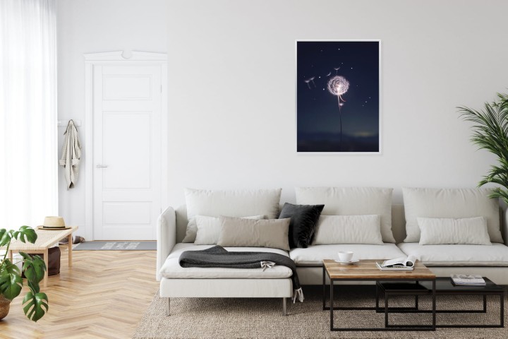 Plakat Delikatny Mniszek Lekarski Na Tle Nocnego Nieba