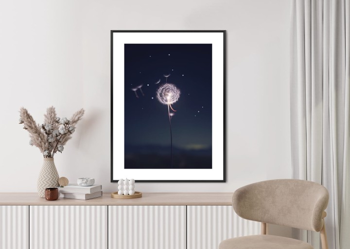 Plakat Delikatny Mniszek Lekarski Na Tle Nocnego Nieba