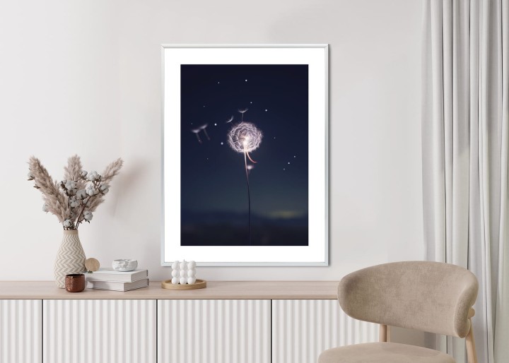 Plakat Delikatny Mniszek Lekarski Na Tle Nocnego Nieba