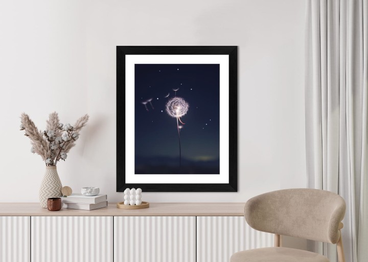 Plakat Delikatny Mniszek Lekarski Na Tle Nocnego Nieba