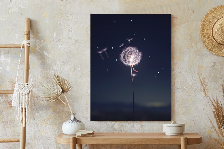 Plakat Delikatny Mniszek Lekarski Na Tle Nocnego Nieba