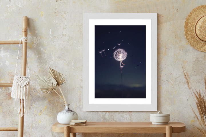 Plakat Delikatny Mniszek Lekarski Na Tle Nocnego Nieba