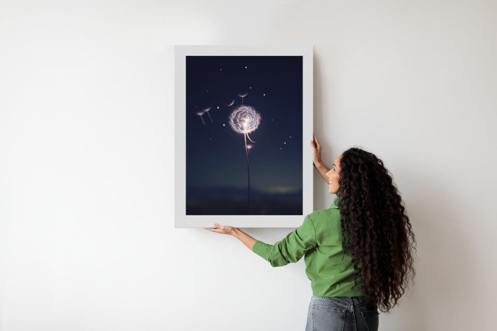 Plakat Delikatny Mniszek Lekarski Na Tle Nocnego Nieba