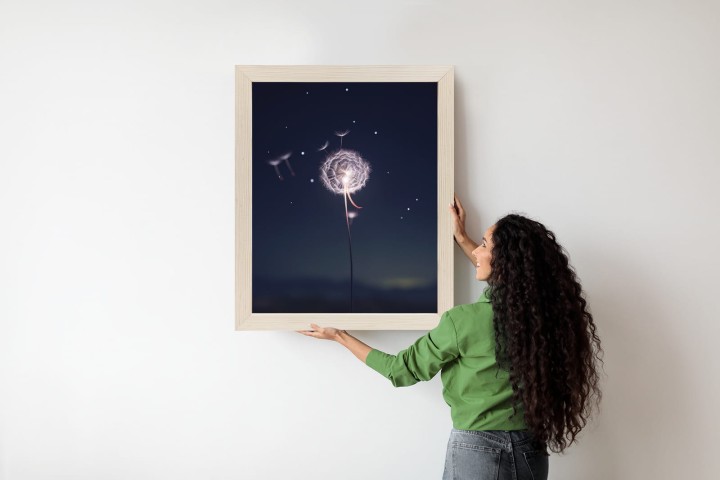 Plakat Delikatny Mniszek Lekarski Na Tle Nocnego Nieba