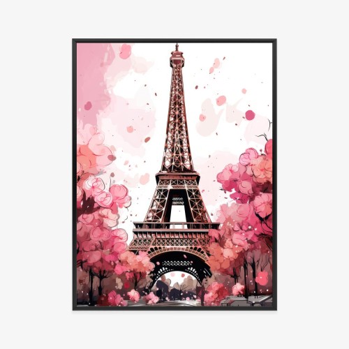 Plakat Wieża Eiffla - Akwarela W Odcieniach Różu