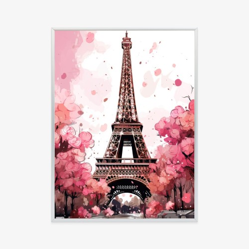 Plakat Wieża Eiffla - Akwarela W Odcieniach Różu