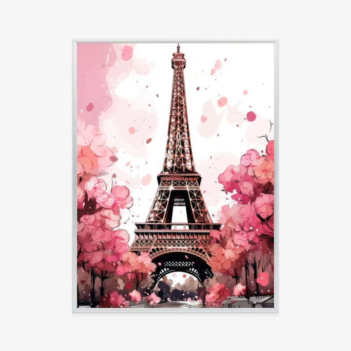 Plakat Wieża Eiffla - Akwarela W Odcieniach Różu