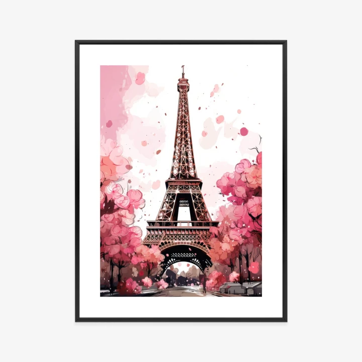 Plakat Wieża Eiffla - Akwarela W Odcieniach Różu