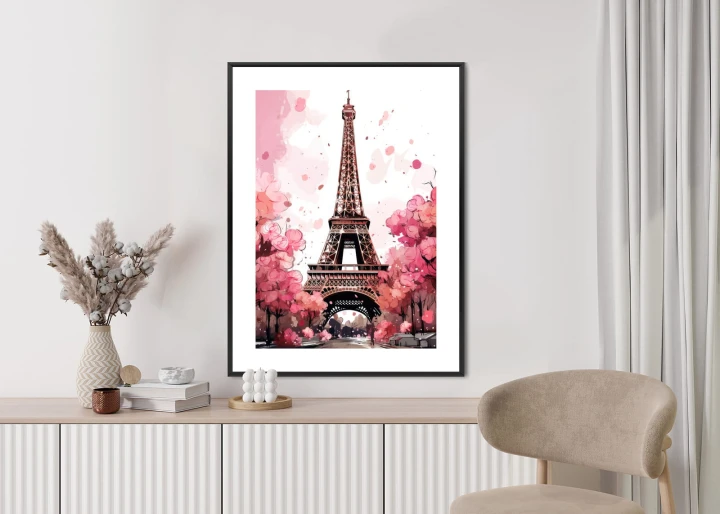 Plakat Wieża Eiffla - Akwarela W Odcieniach Różu