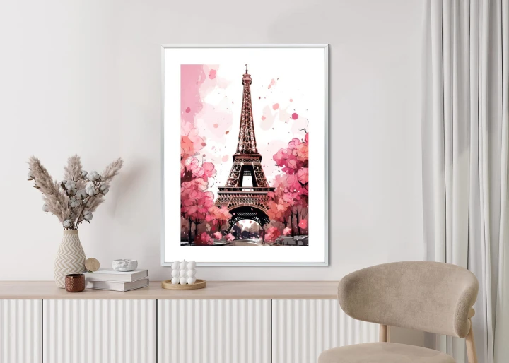 Plakat Wieża Eiffla - Akwarela W Odcieniach Różu