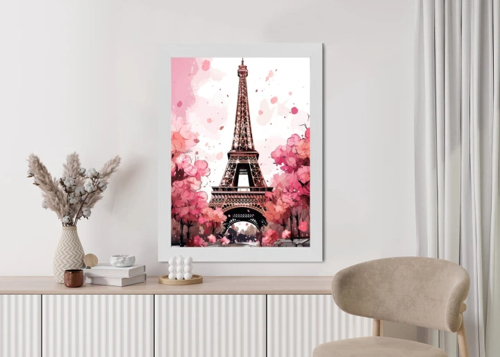 Plakat Wieża Eiffla - Akwarela W Odcieniach Różu