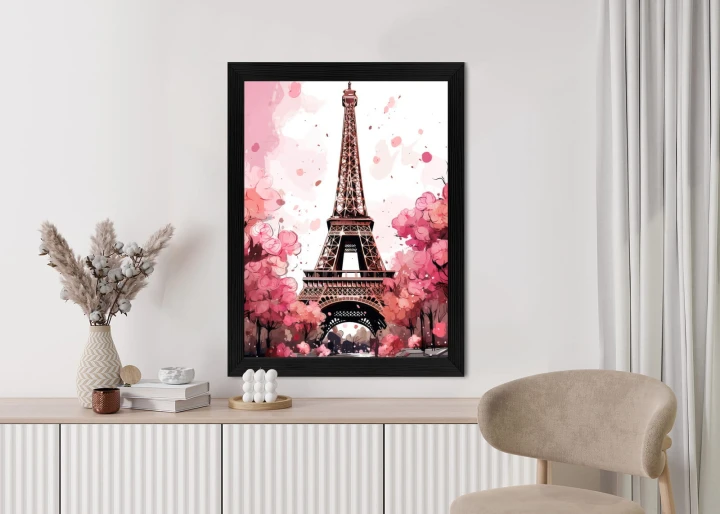 Plakat Wieża Eiffla - Akwarela W Odcieniach Różu