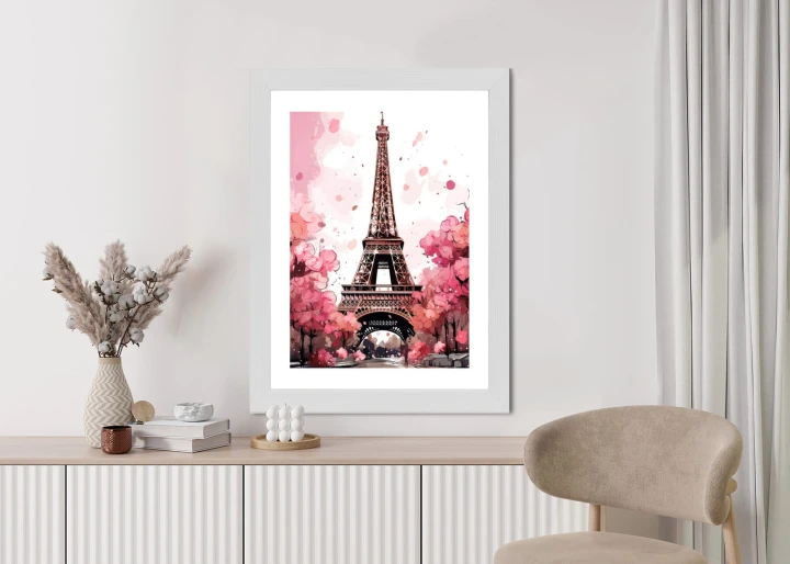 Plakat Wieża Eiffla - Akwarela W Odcieniach Różu