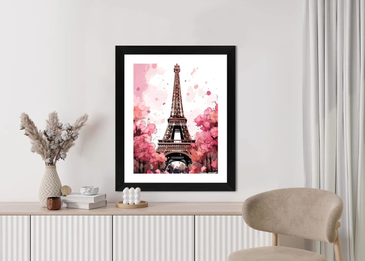 Plakat Wieża Eiffla - Akwarela W Odcieniach Różu