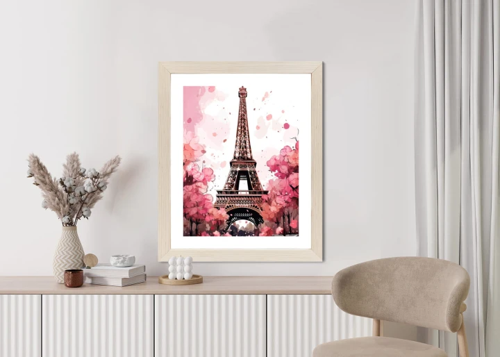 Plakat Wieża Eiffla - Akwarela W Odcieniach Różu