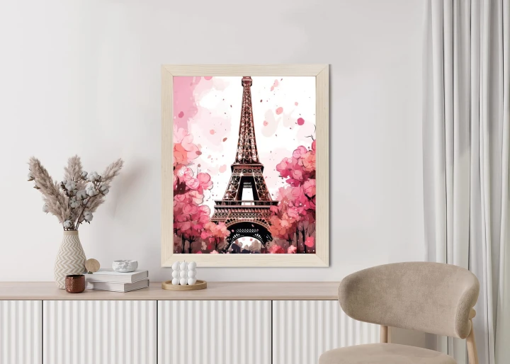 Plakat Wieża Eiffla - Akwarela W Odcieniach Różu