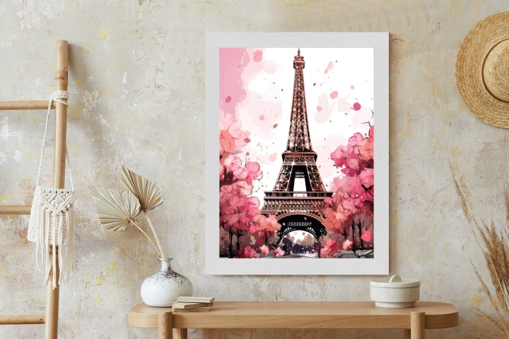 Plakat Wieża Eiffla - Akwarela W Odcieniach Różu