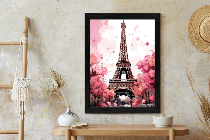 Plakat Wieża Eiffla - Akwarela W Odcieniach Różu