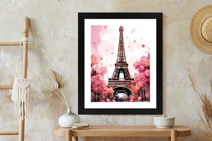 Plakat Wieża Eiffla - Akwarela W Odcieniach Różu