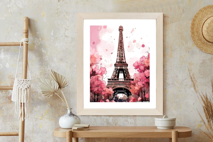 Plakat Wieża Eiffla - Akwarela W Odcieniach Różu