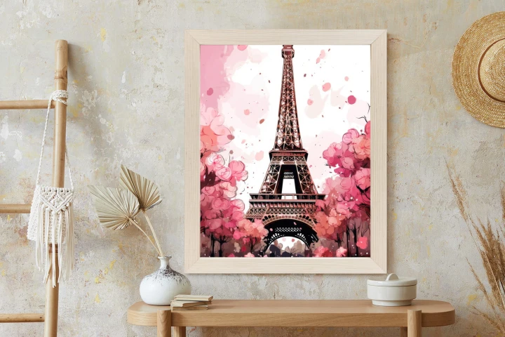 Plakat Wieża Eiffla - Akwarela W Odcieniach Różu