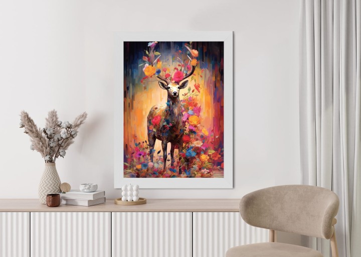 Plakat Animowany Jeleń Cały W Kwiatach