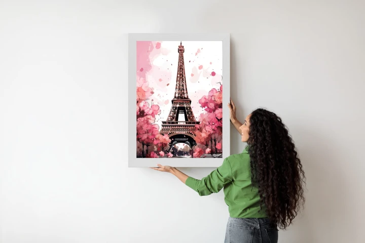Plakat Wieża Eiffla - Akwarela W Odcieniach Różu