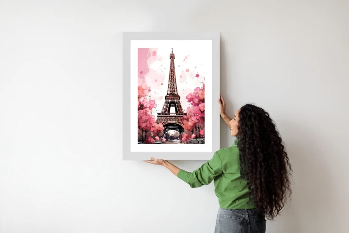 Plakat Wieża Eiffla - Akwarela W Odcieniach Różu