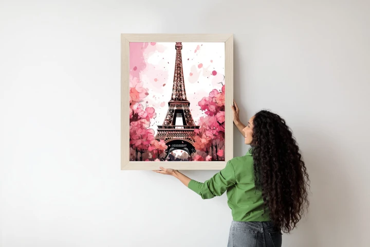 Plakat Wieża Eiffla - Akwarela W Odcieniach Różu