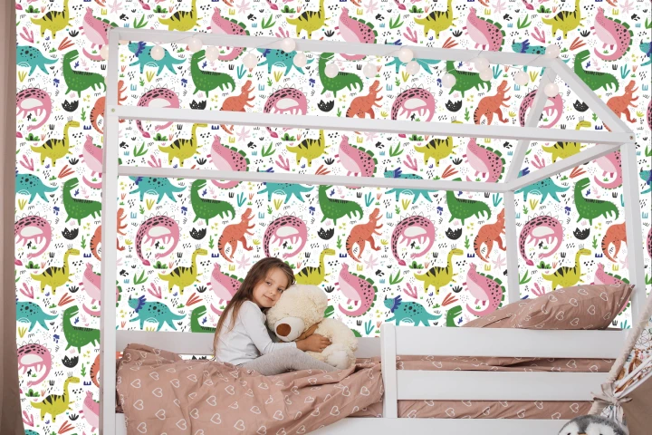 Tapeta Dla Dzieci - Kolorowe Dinozaury