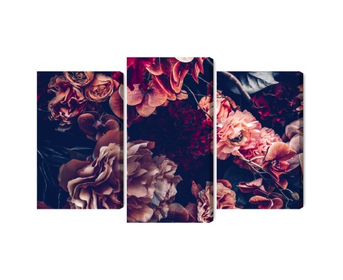 Obraz Wieloczęściowy Kolorowe Kwiaty W Stylu Retro 3D