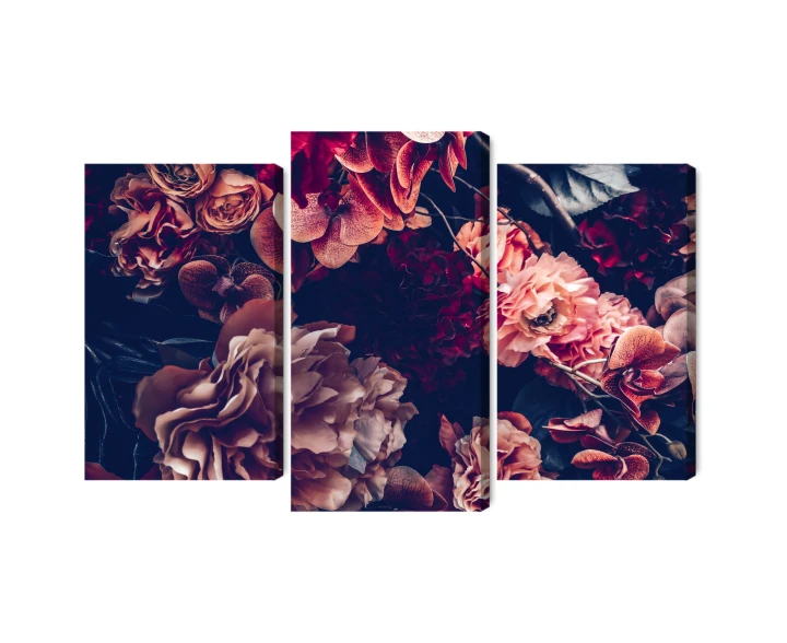 Obraz Wieloczęściowy Kolorowe Kwiaty W Stylu Retro 3D