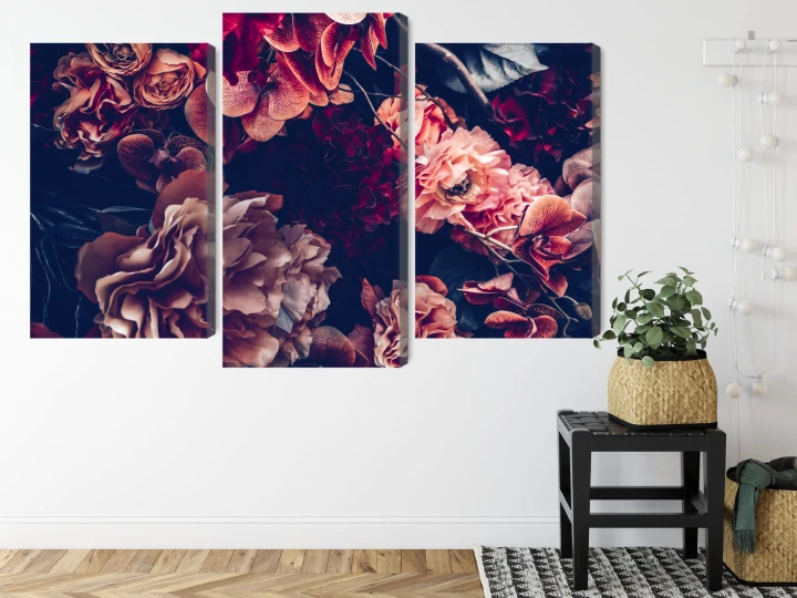 Obraz Wieloczęściowy Kolorowe Kwiaty W Stylu Retro 3D