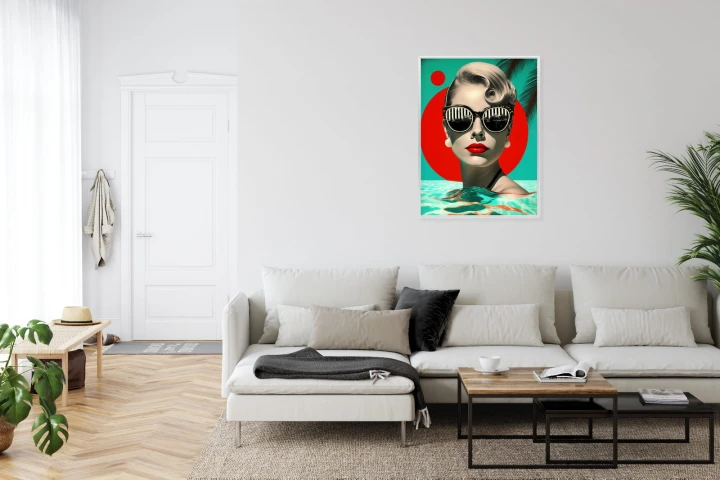 Plakat Kobieta Z Czerwonymi Ustami W Modnych Okularach Przeciwsłonecznych