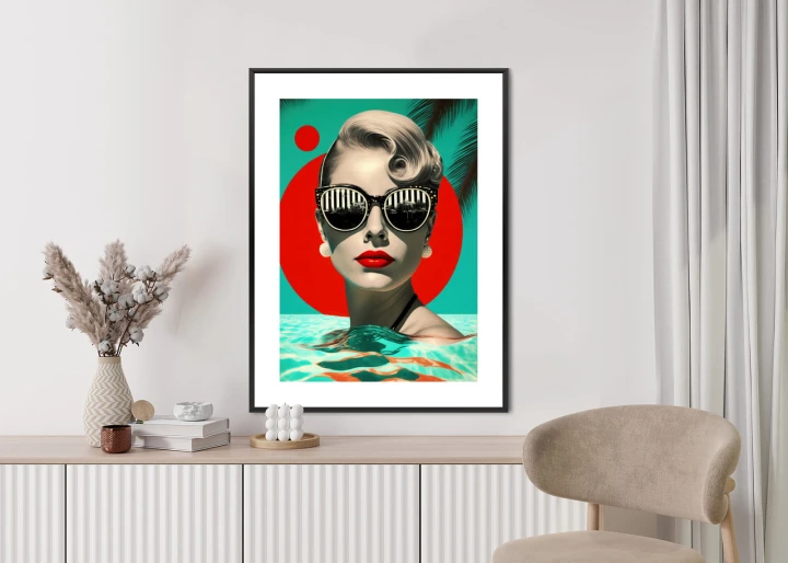 Plakat Kobieta Z Czerwonymi Ustami W Modnych Okularach Przeciwsłonecznych