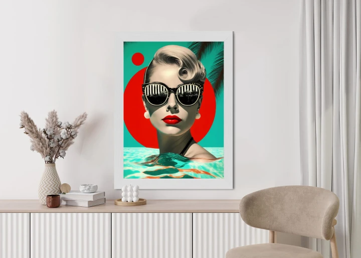 Plakat Kobieta Z Czerwonymi Ustami W Modnych Okularach Przeciwsłonecznych