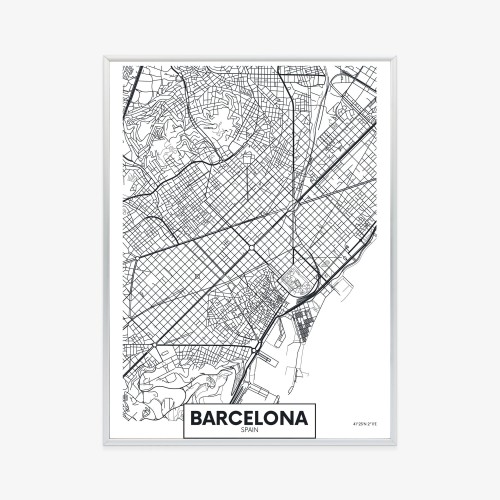 Plakat Czarno-Biała Mapa Barcelony