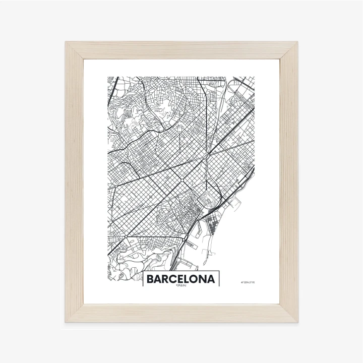 Plakat Czarno-Biała Mapa Barcelony