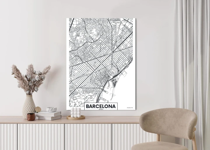 Plakat Czarno-Biała Mapa Barcelony