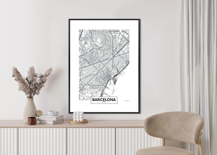 Plakat Czarno-Biała Mapa Barcelony