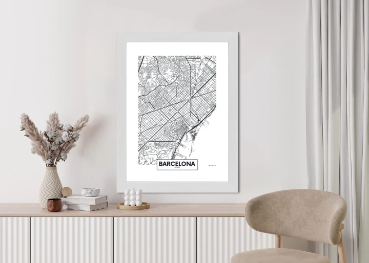 Plakat Czarno-Biała Mapa Barcelony