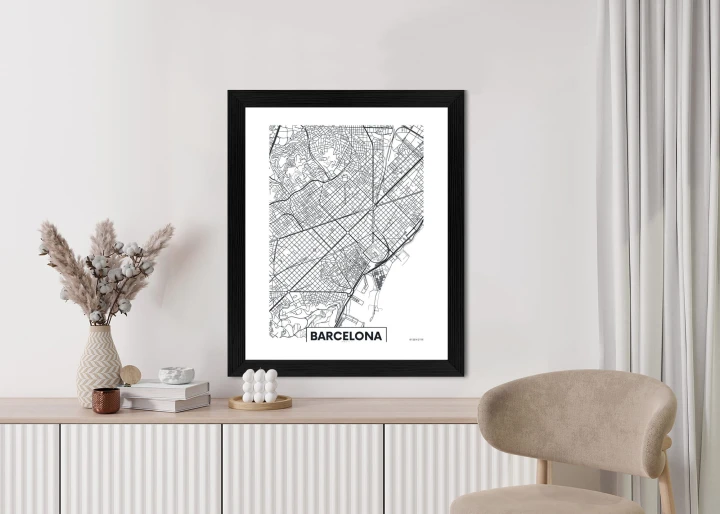 Plakat Czarno-Biała Mapa Barcelony