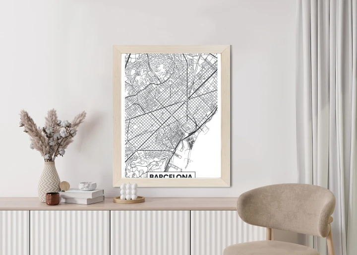Plakat Czarno-Biała Mapa Barcelony