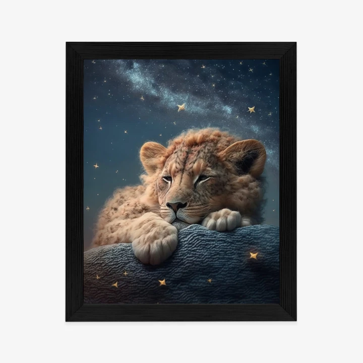 Plakat Śpiący Lew I Nocne Niebo