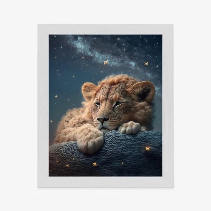 Plakat Śpiący Lew I Nocne Niebo
