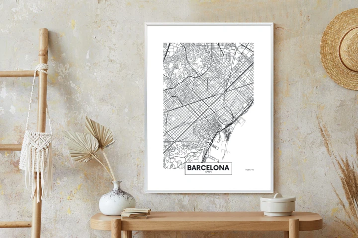 Plakat Czarno-Biała Mapa Barcelony
