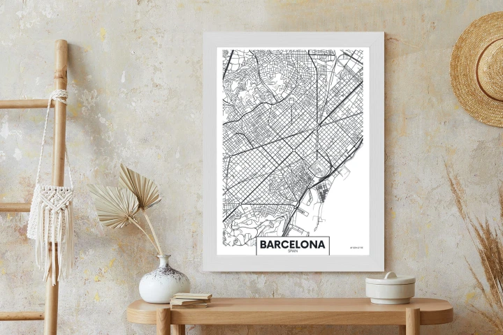 Plakat Czarno-Biała Mapa Barcelony