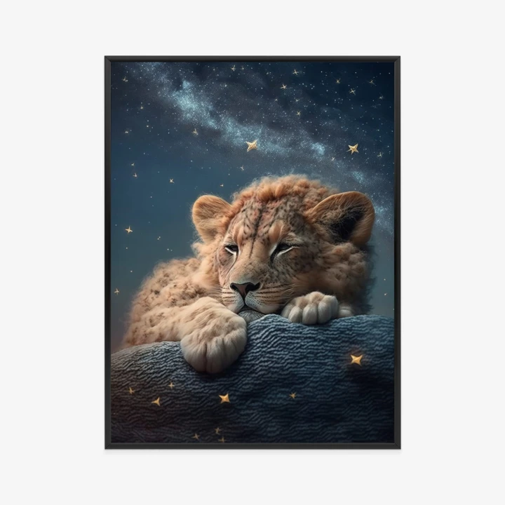 Plakat Śpiący Lew I Nocne Niebo